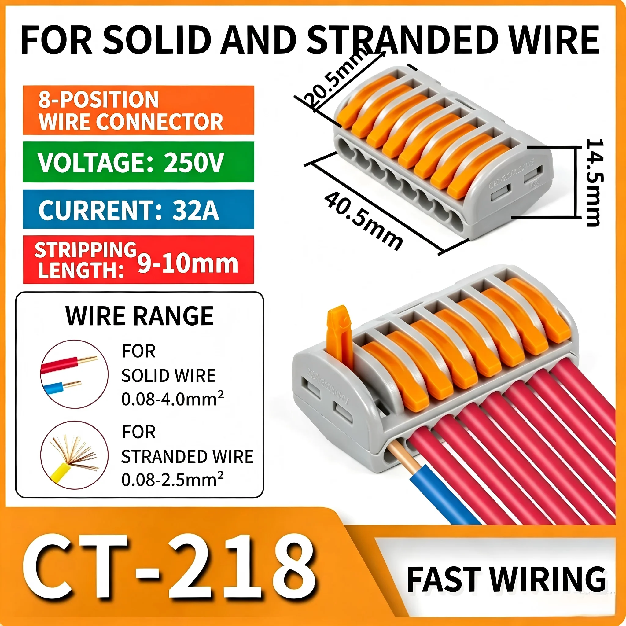 PCT218 Push-in Wire Connector Quick Parallel Splitter Universal Electric Junction Block Lamp Wire Terminal Cable Connection