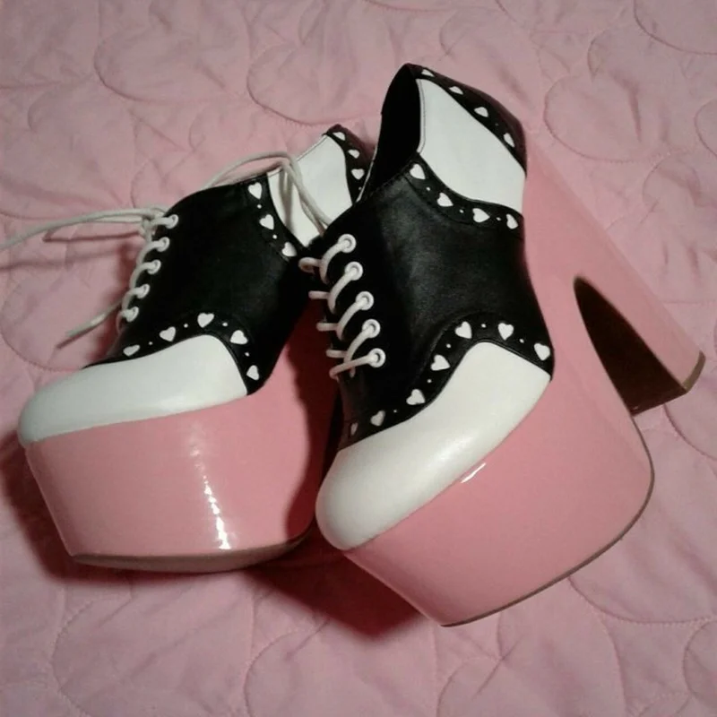 블랙 레이스업 얕은 플랫폼 펌프스 청키 힐 라운드 토 패션 쿨 섹시 2025 여름 큰 사이즈 여성 신발