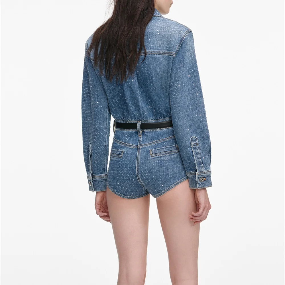 2026 Tuta da donna primaverile con cintura, abbellimenti di strass, body, abbigliamento da donna, reggiseno T-shirt da festa di nuova moda Y2K