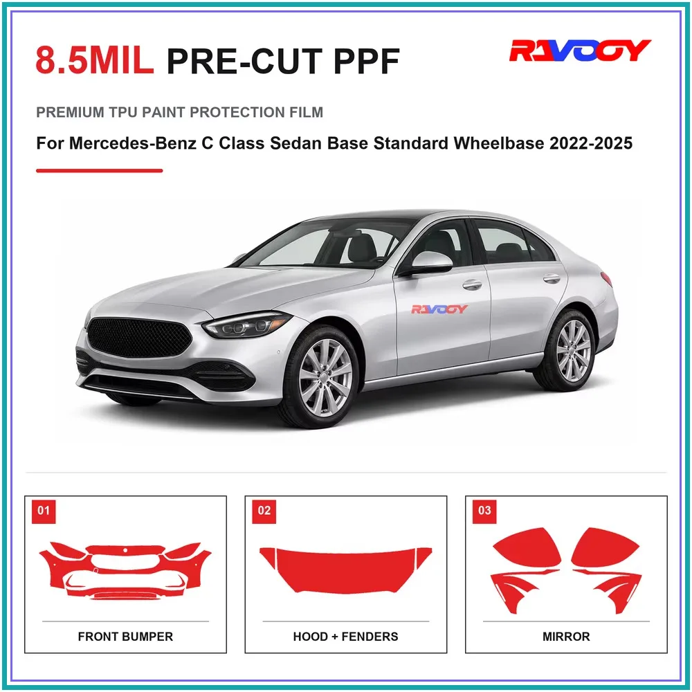 Precut PPF For Mercedes-Benz C Class Sedan Base Standard Wheelbase 2022-2025 8.5mil TPU Clear Paint Protection Film Self Healing