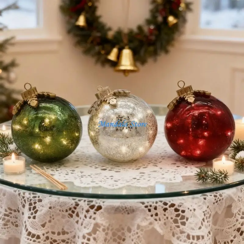 

U2JC Battery Operated Glass Christmas Ball Ornament LED Lighted Tabletop Decoration For Holiday Homes Party Supplies