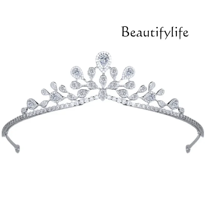 

Sterling Silver High-Grade Princess Crown Headdress Bride Main Wedding Dress Crown Lady French Style