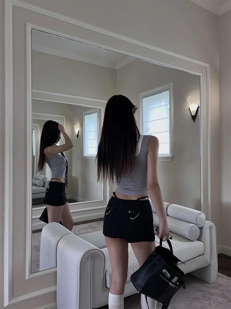 

Low Waist Striped Suit Skirt Pants Women's f Body ort Skirt Elastic Band Letter Embroidery Slimming Versatile Skirt