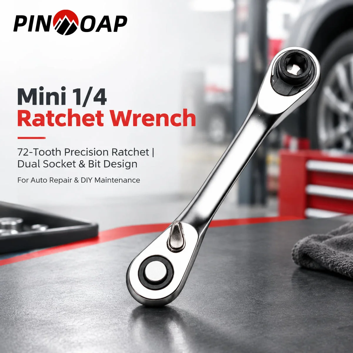 PINMOAP Mini 1/4 Inch Ratchet Screwdriver Wrench 72 Tooth CR-V Steel Dual Head Socket Bit Tool 105mm For Auto DIY Repair