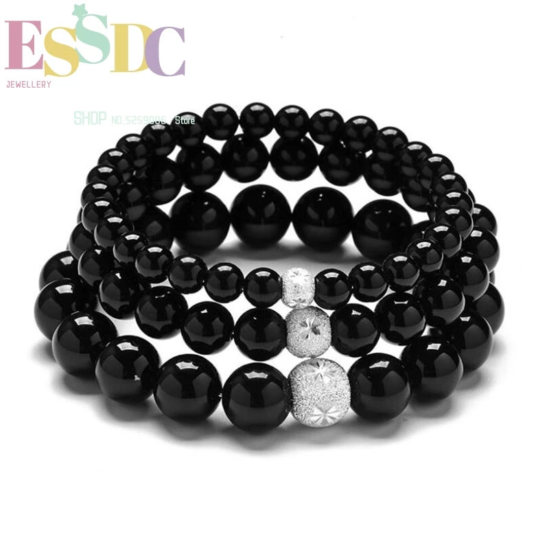 

New Style Natural Black Agate Onyx Crystal Single Circle Bracelet for Men Or Women Jewelry Wholesale