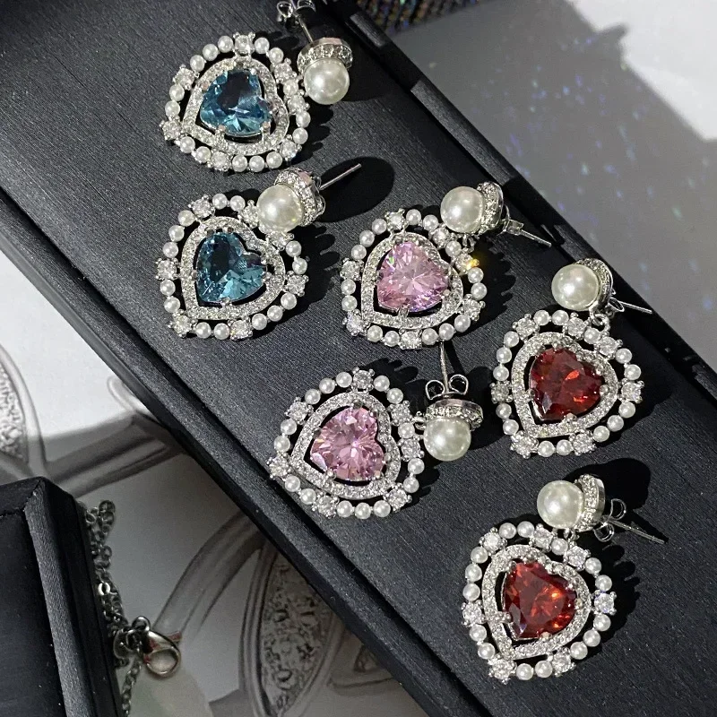 MDL Moissanit1 نمط ضوء فاخر صغير عطرة الرياح الماس أقراط اللؤلؤ وضعت مجموعة أقراط القلب مشع #1