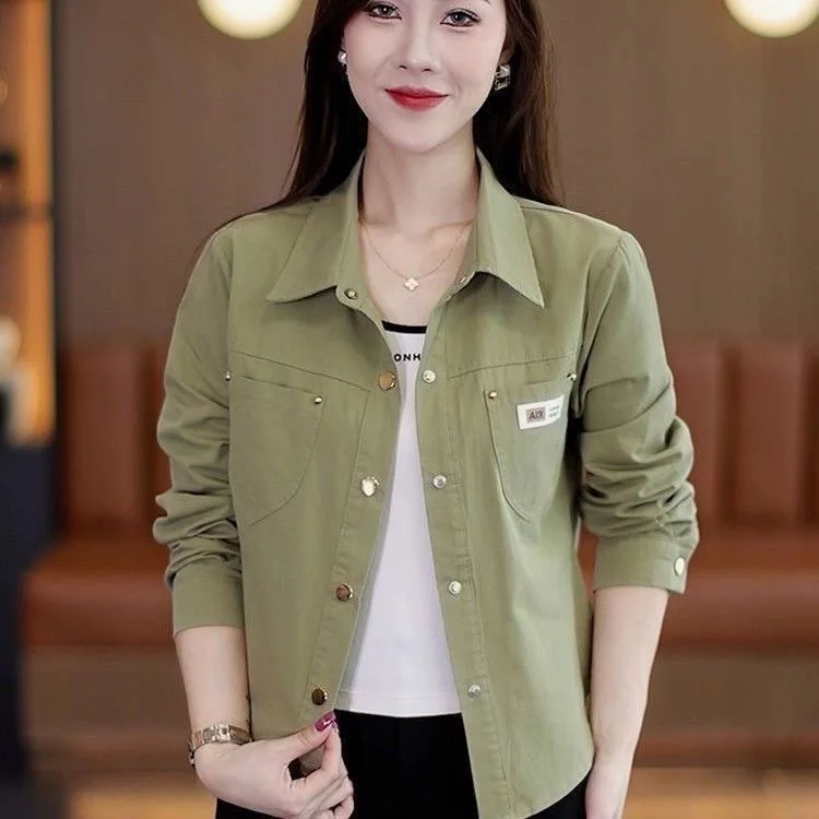 

Long Sleeve Casual Fashionable Women's Shirt Versatile Stylish Top Coat for Autumn Winter Anti-Wrinkle Collar Pure Color