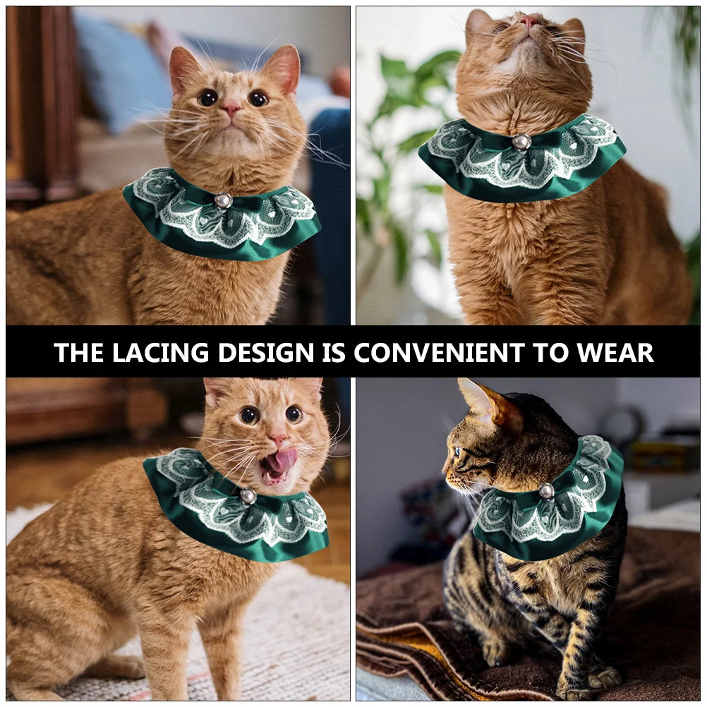 

Cat Lace Collar Pearl Bow Embellishment Adjustable Scarf Neckwear Stylish Photo Party Wedding Accessory Cat Collar