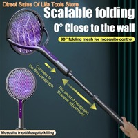 2800V Electric Mosquito Racket Mosquito Killer Lamp USB Rechargeable Adjustable 5-Layer Protection Grid Gnat Trap Catcher