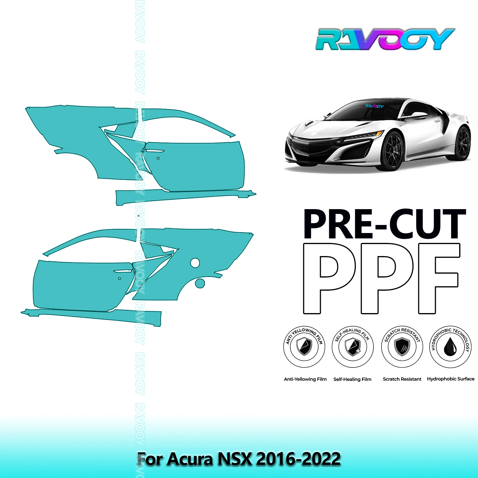 

For Acura NSX 2016-2022 8.5mil Clear Matte Pre-Cut PPF Door & A/B Pillar Kit TPU Paint Protection Film Set