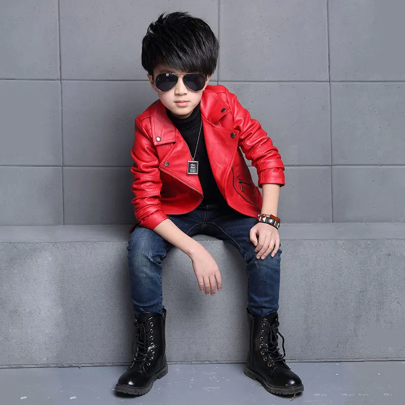 3 4 5 6 8 10 12 Years Spring Autumn Boys Leather Jacket Waterproof Zipper Fashion PU Children\'s Coat Birthday Gifts Kids Clothes