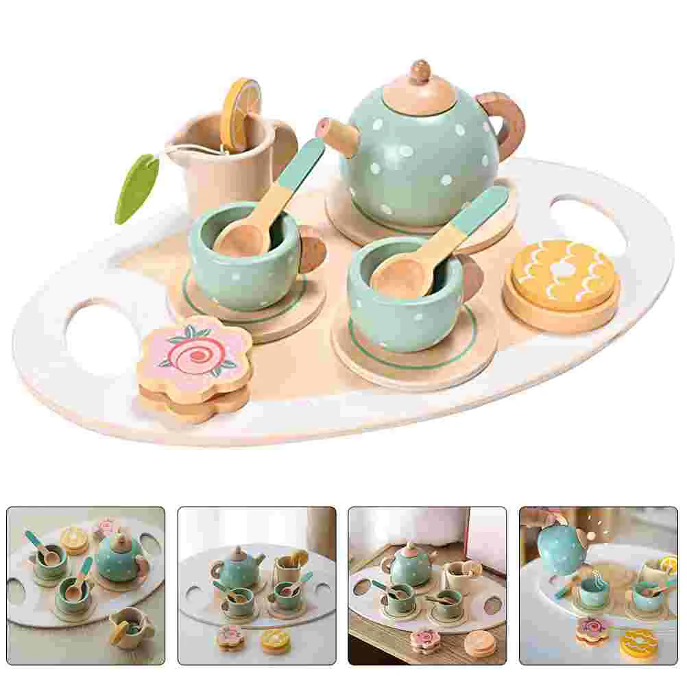 Conjunto de chá brinquedos realista teaware prop casa em miniatura crianças meninas decoração de madeira criança simular criança para crianças