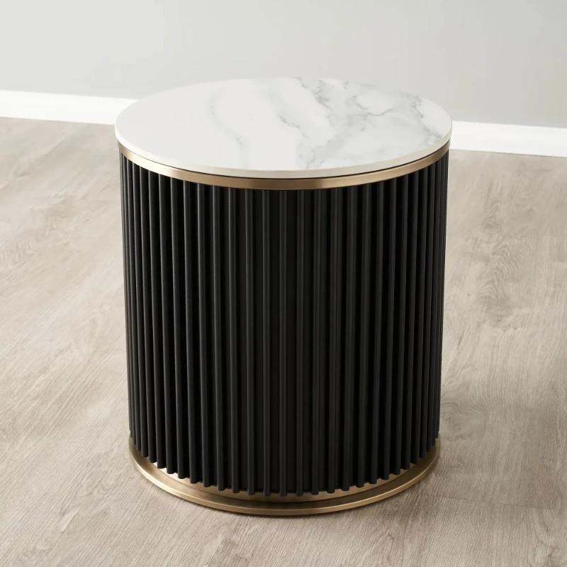 Modern panel design, burnt stone coffee table, gold metal base, durable and eco-friendly, suitable for living room