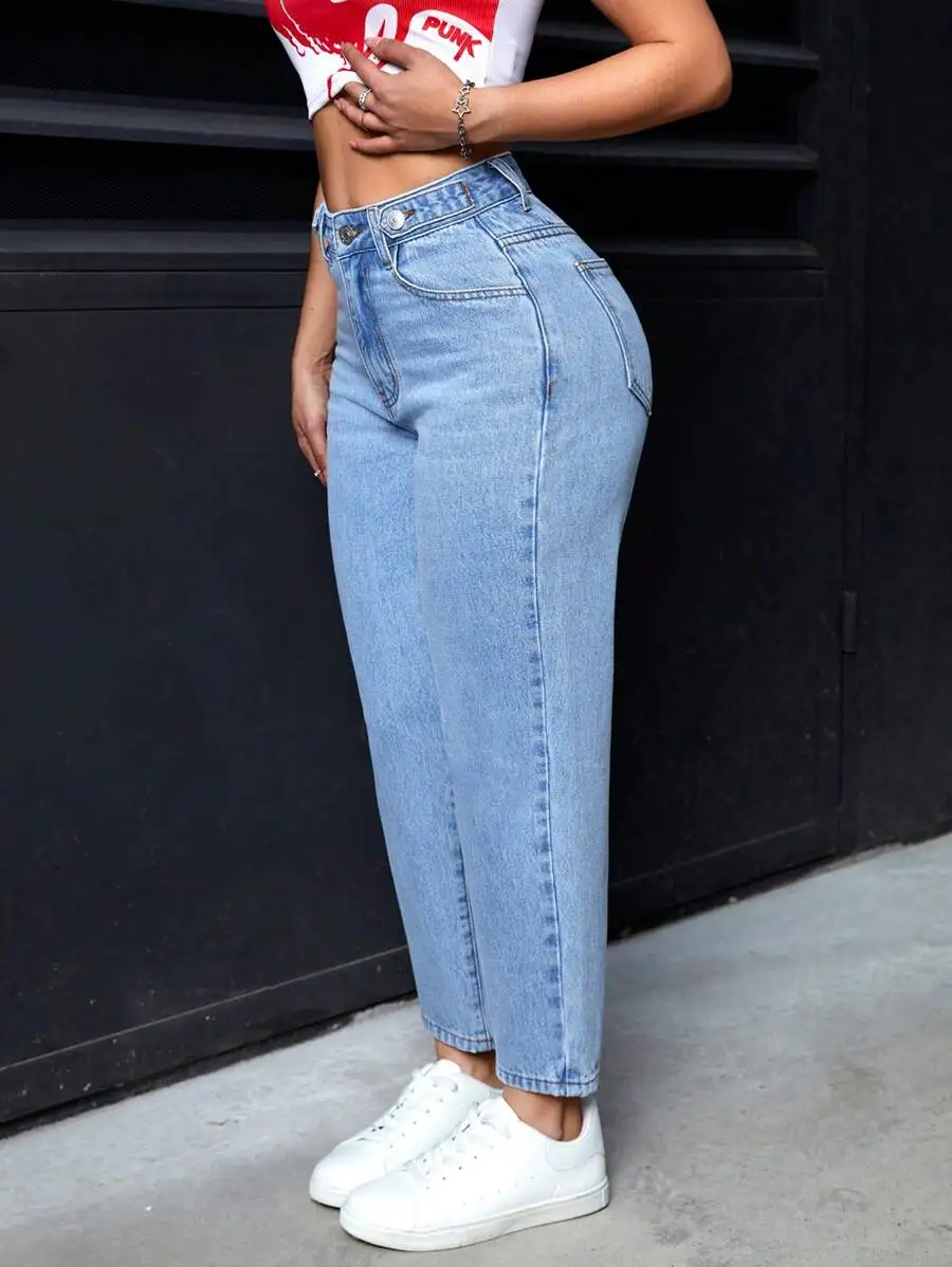 

Джинсы прямого кроя с высокой талией для женщин, повседневные брюки светлого цвета с карманами