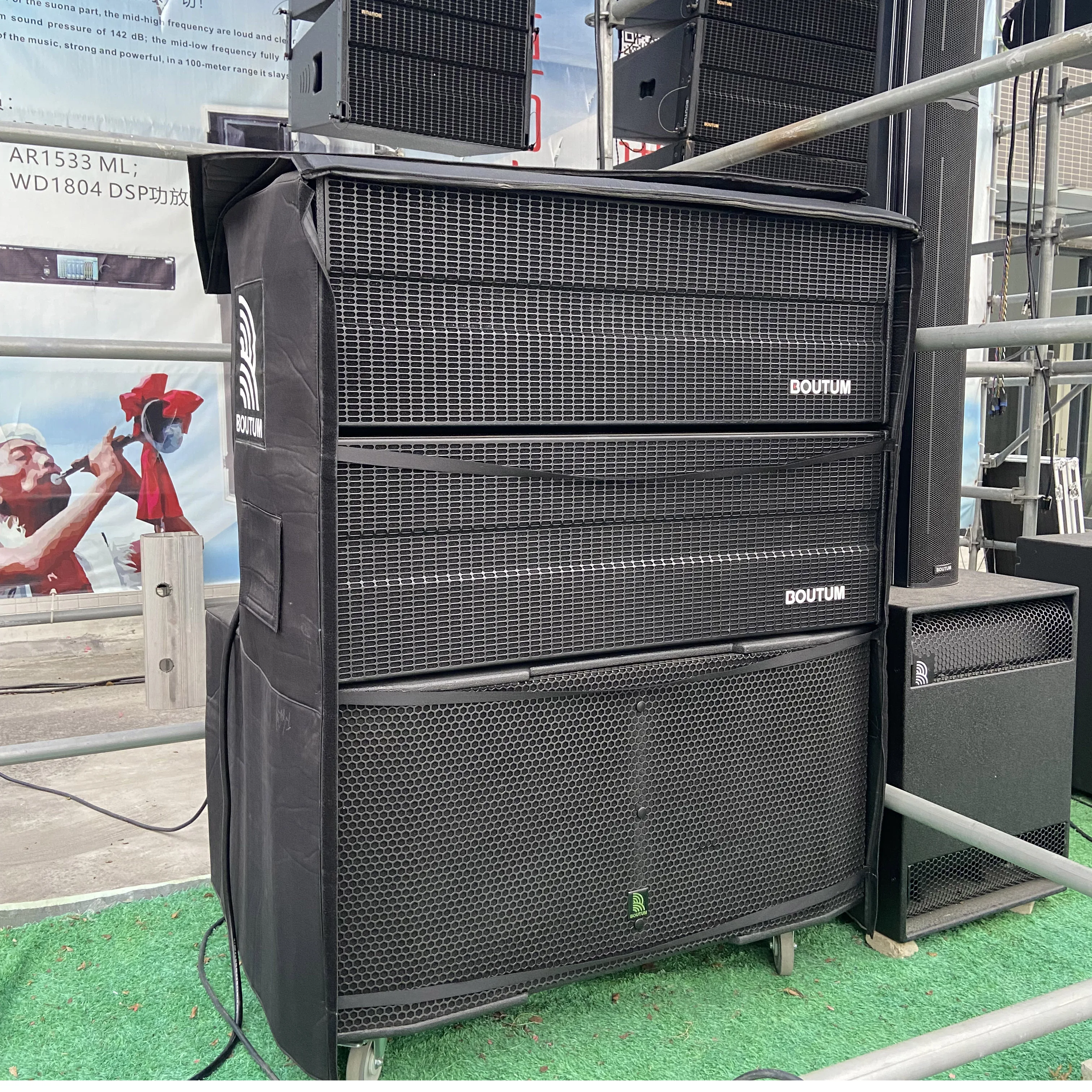 Boutum I-8800 2*15 Inches 4-Way Line Array Speaker Compatible 2*18 Inches Professional Subwoofer PA System Metal Portable Sound