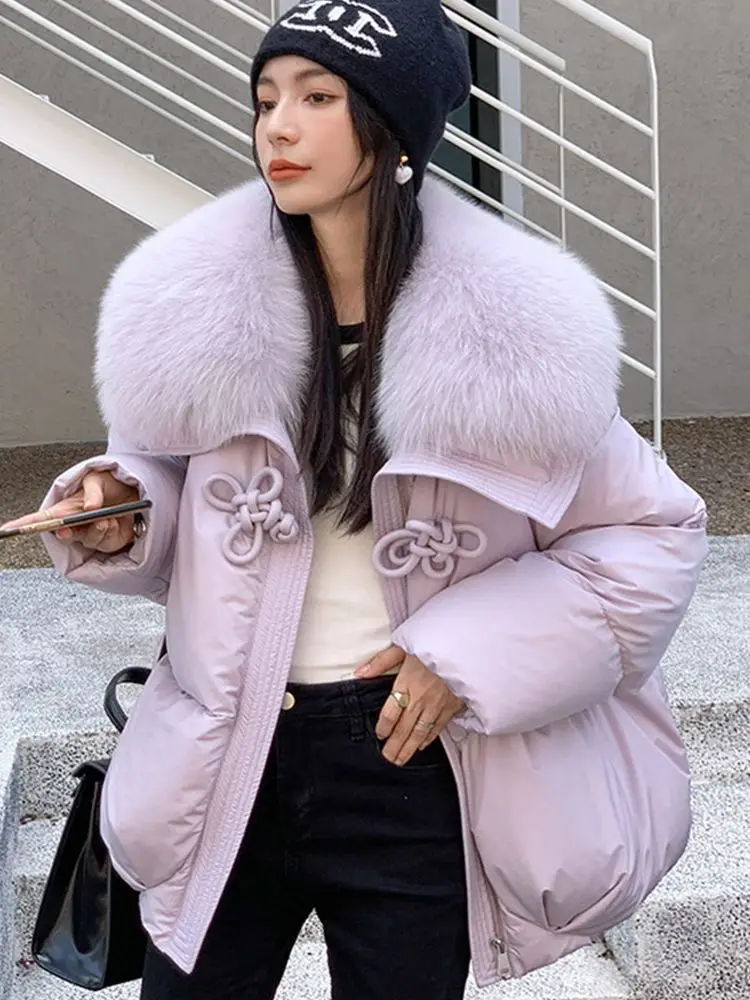 

Furshehe Winter Women 90% White Goose Down Jacket Large Detachable Real Fox Fur Collar Female Luxury Fashion Outwear Streetwear