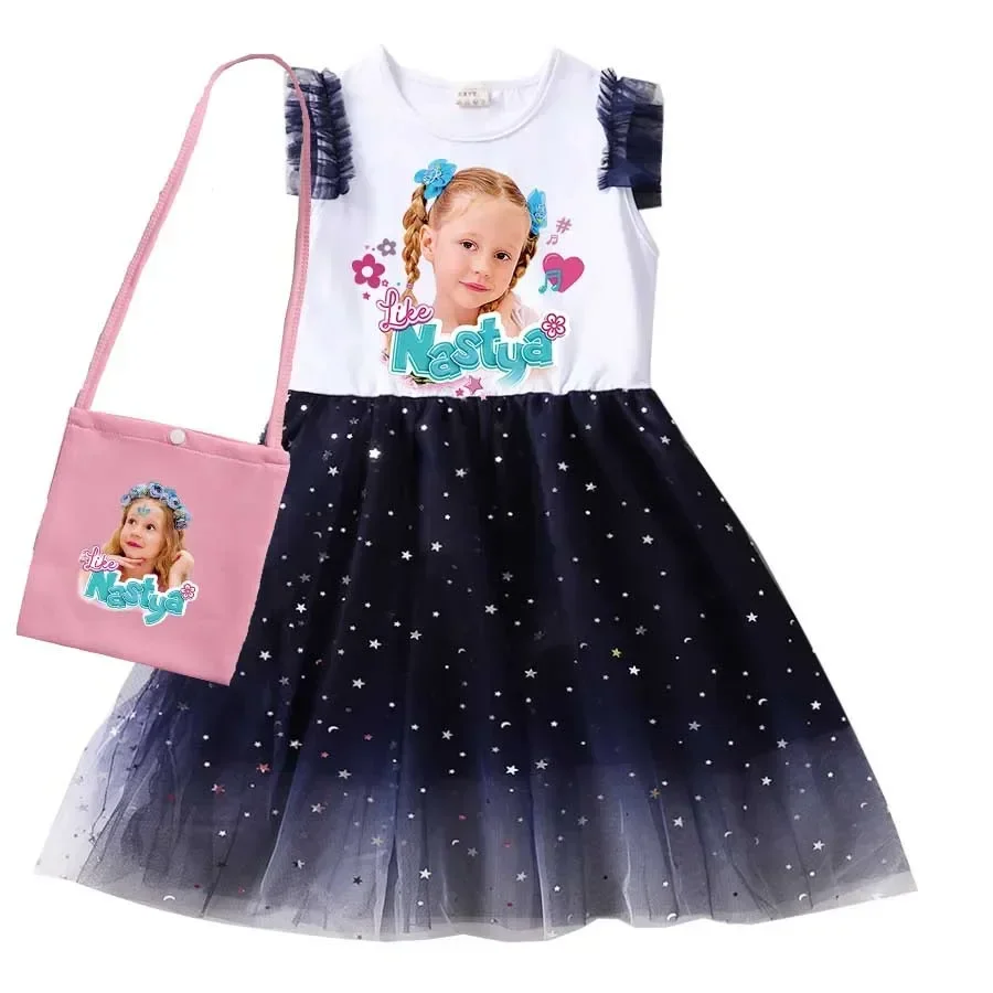 

Одежда для маленьких девочек Lovely Like Nastya, повседневные платья с героями мультфильмов и сумка-венок, детское свадебное платье принцессы, детские платья