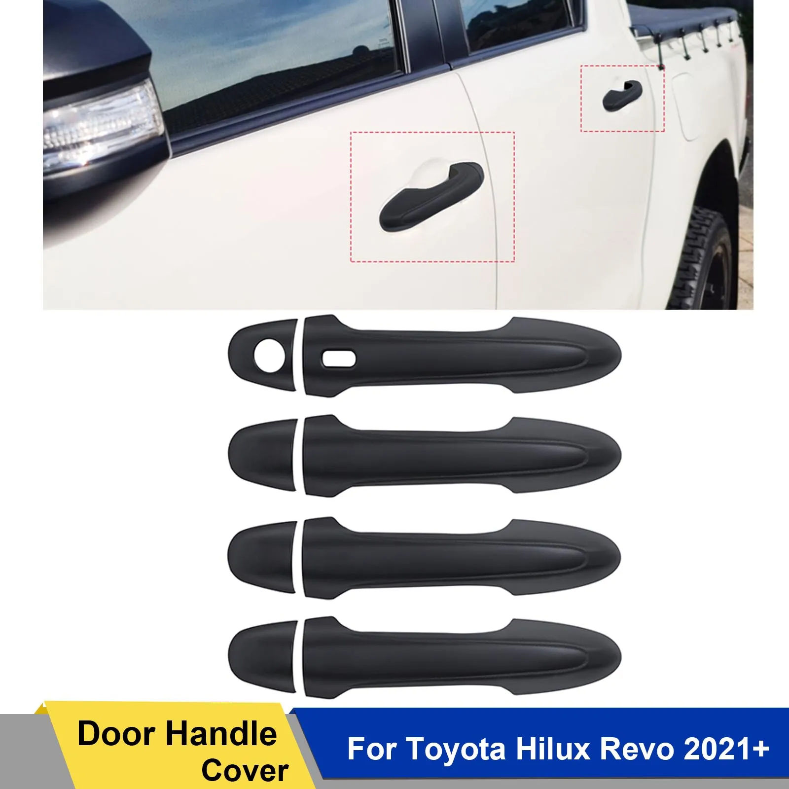 Matt Black Door Handle Cover Catch Trim Guard For Toyota Hilux Revo 2021 2022 2023 2024 Double Cabin Accessories