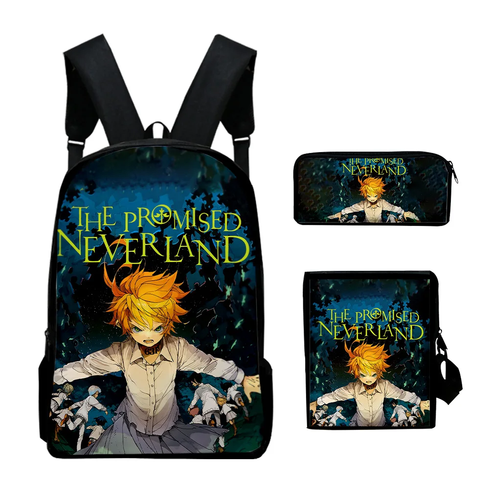 

Harajuku The Promised Neverland 3D Print 3pcs/Set pupil School Bags Laptop Daypack Backpack Inclined shoulder bag Pencil Case