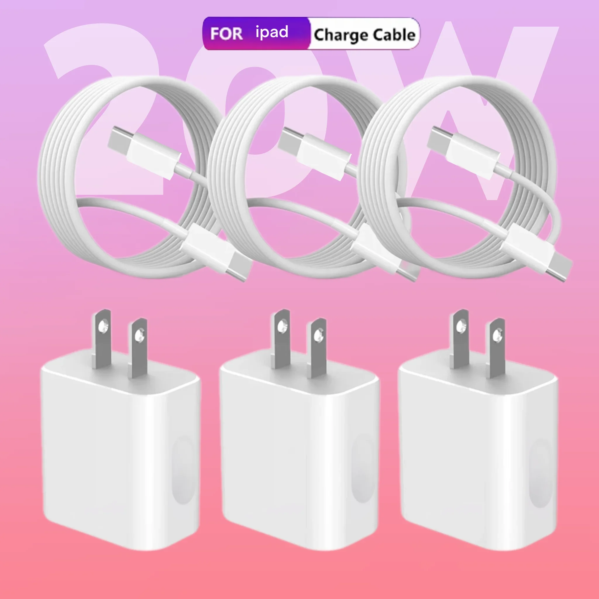 3/ 6Pack 20W USB-C Fast Charging Block with C to C Cable - Rapid Power Adapter for iPad Pro, iPad, Air, Mini 6, iPhone 15, Plus