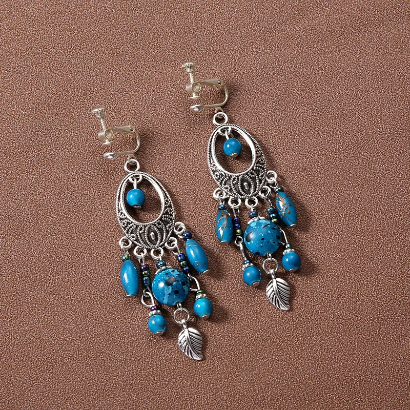 Bohemian Retro Drop Earrings Dangle Alloy Synthetic Stone Beads Earrings For Women Ethnic Style Jewelry Accessories