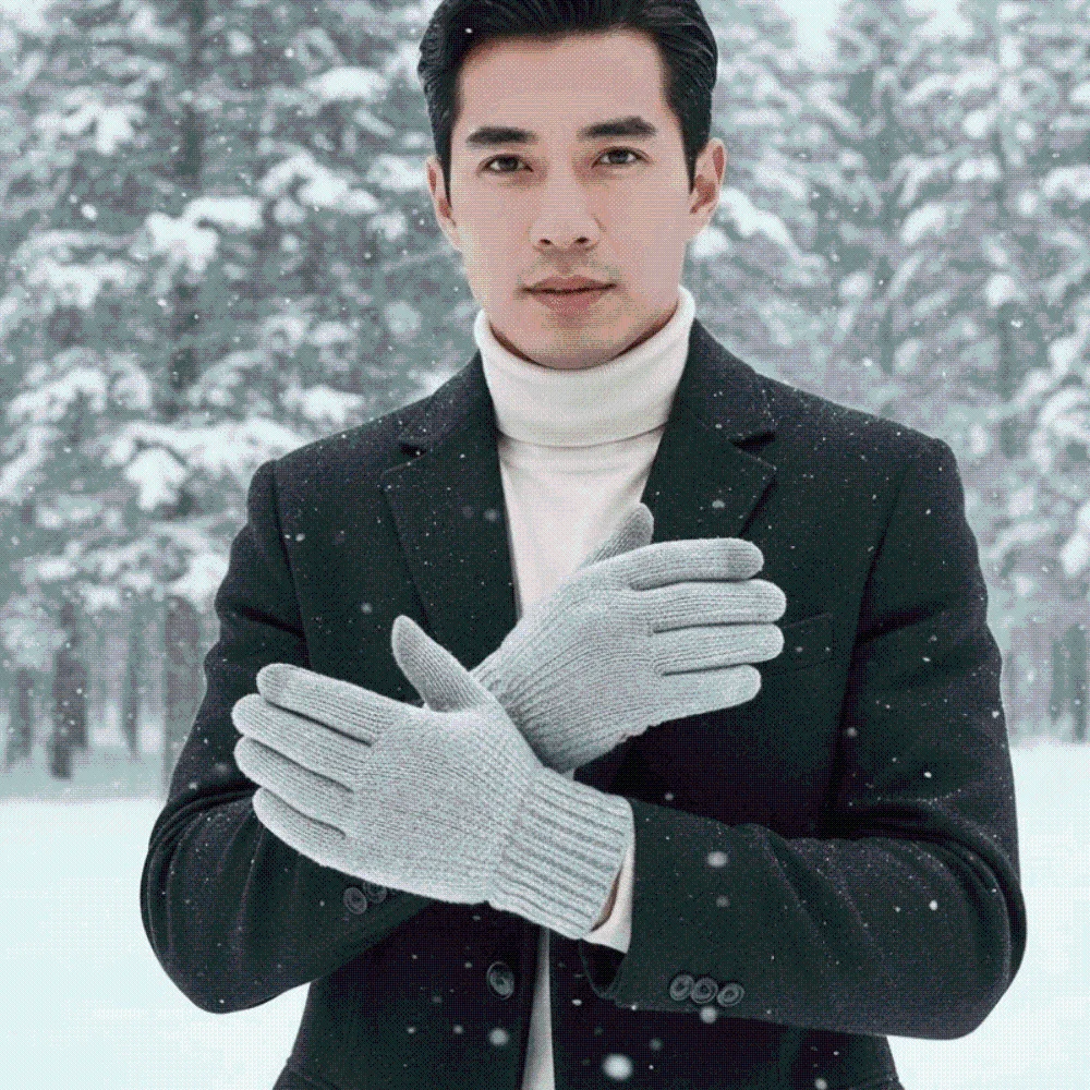 Leather Patch Touchscreen Gloves Solid Color Knitted Wool Winter Knit Mittens Elastic Cuff High Quality Woolen Warm Gloves