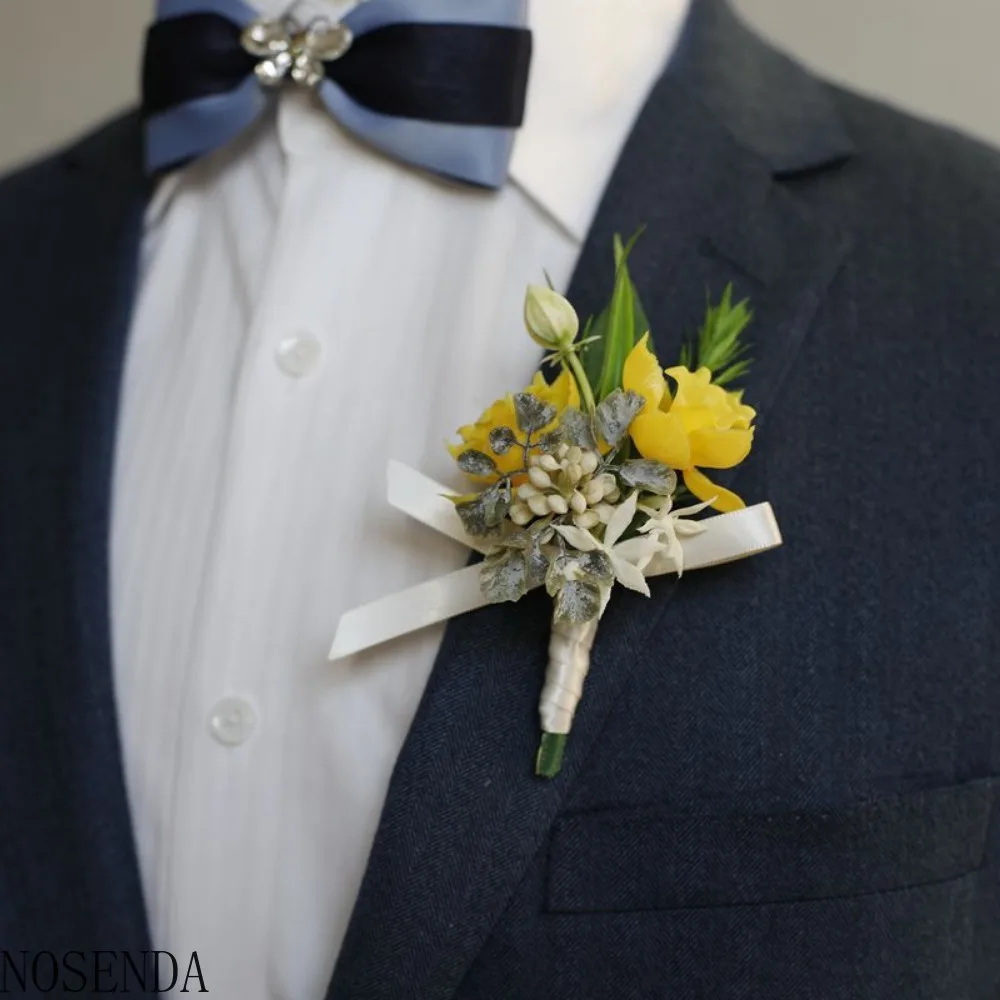 Rose Wrist Flowers Men's Corsage Wedding Flowers Ceremony Boutonniere Buttonholes Wrist Corsage Prom Suit Decoration