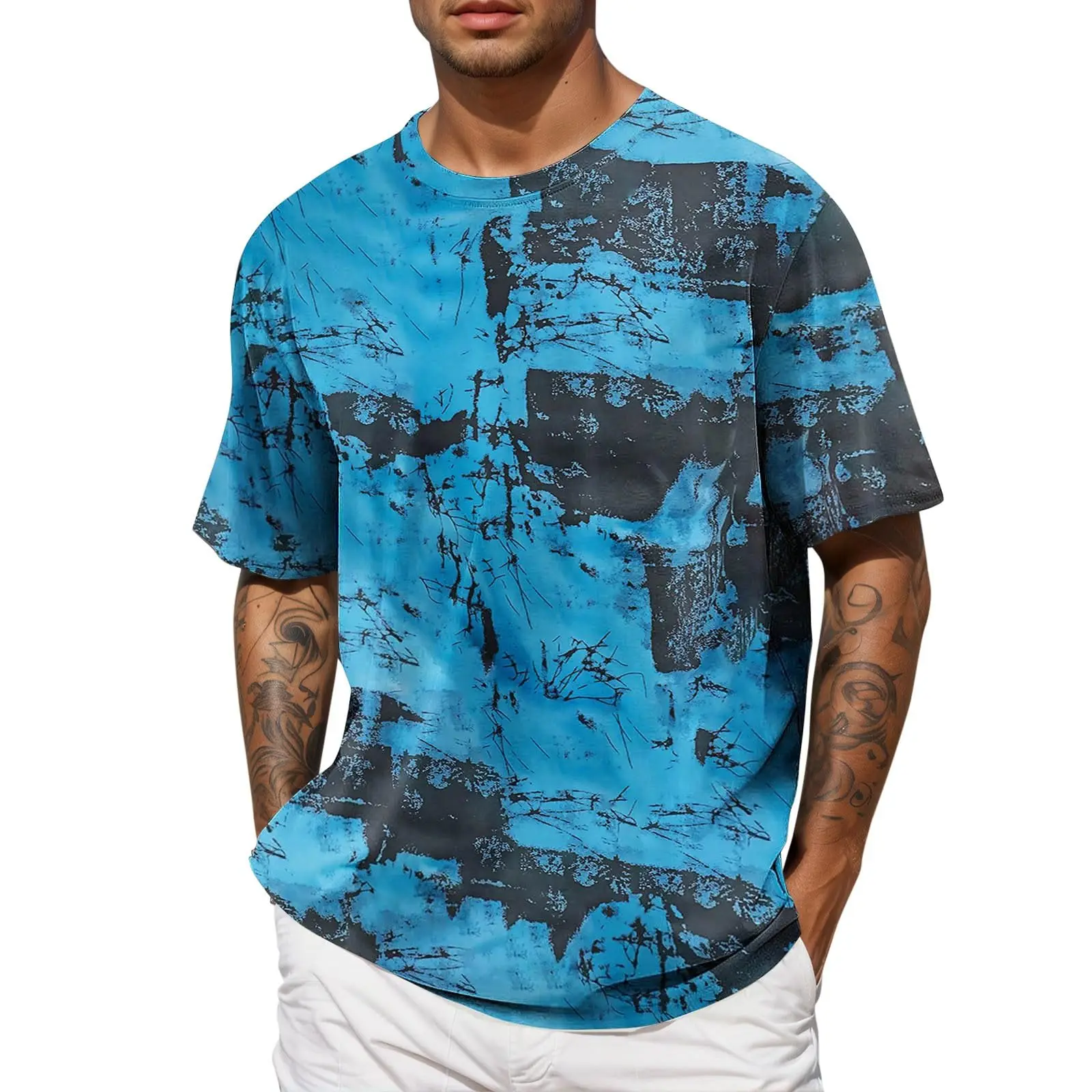 

Summer men's T-shirt loose top casual round neck short sleeve fashion 3D printing gradient printing sport casual fashion T-shirt