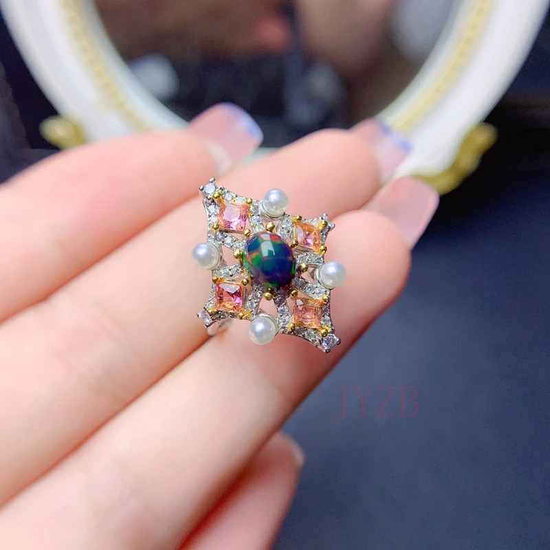 Tự Nhiên Chói Mắt Màu Nhẫn Nữ Opal S925 Bạc Mạ Vàng 18K Lửa Chữ Màu Sắc Nhật Bản Và Hàn Quốc Xu Hướng Thời Trang đa Năng