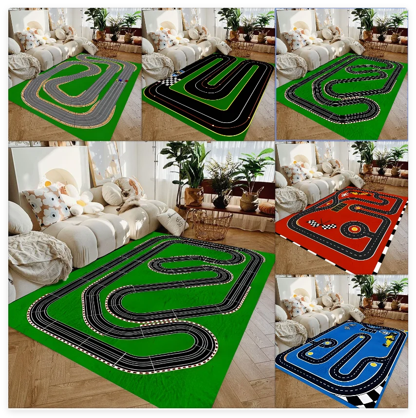 

Interactive Race Track Play Rug for Kids Educational Car Play Mat Non Slip Roadway Carpet for Bedroom Playroom Game Area Decor