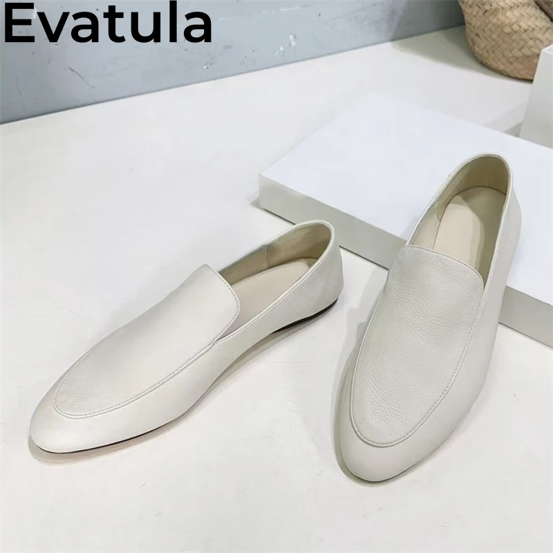 2025 Spring Genuine Leather Flat Loafers Shoes Women Concise Round Toe Slip On Lazy Flat Shoes Casual Walking Single Shoes Femme