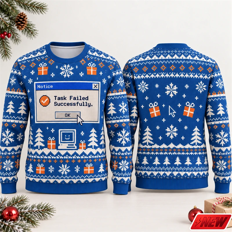 Fashion Ugly Christmas Fake Sweater Men Merry Christmas Sweatshirts 3D Print Funny Computer Message Graphic Sweatshirt Unisex