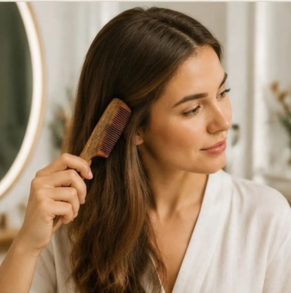 Natural Green Sandalwood Comb Wooden Hair Comb Fine Tooth Long Handle Pointed Tail Scalp Massage Anti-Static Hair Care