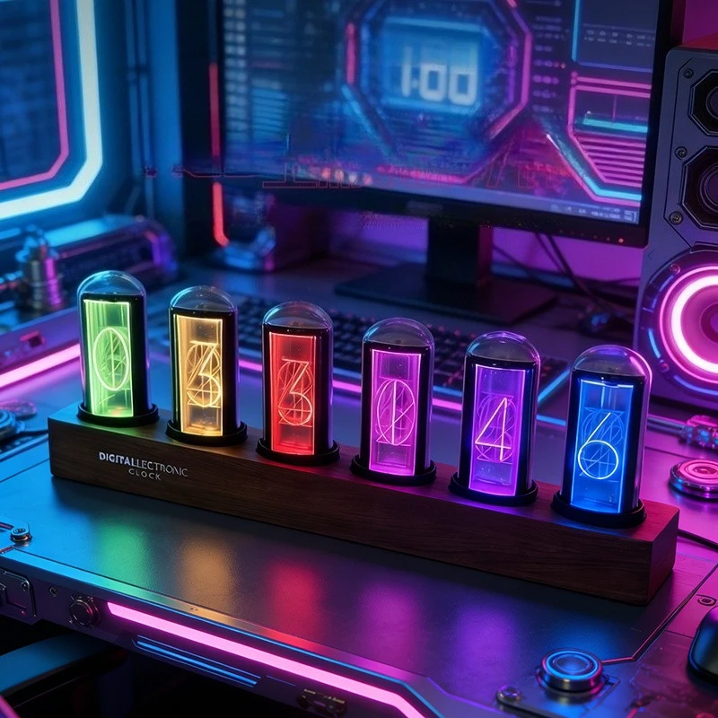 Living Room Glow Tube Clocks LED Nixie Tube Clock Table Decoration Digital Clock Aesthetic Silent Desktop Clocks Home Ornaments
