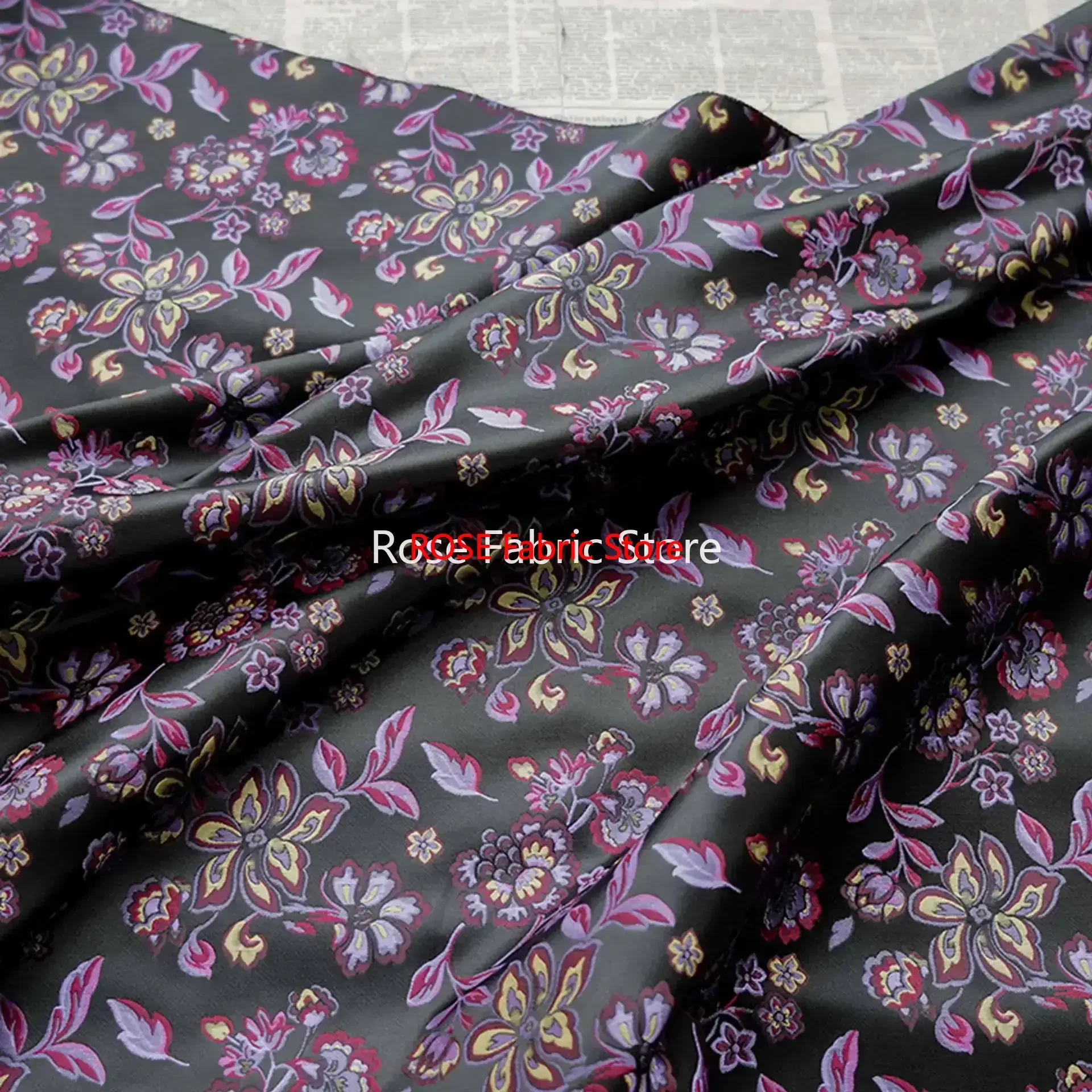 

1-метровая парча фиолетового золота с цветком, жаккардовая ткань, ретро-платье, куртка, юбка, сумка, декоративная швейная ткань