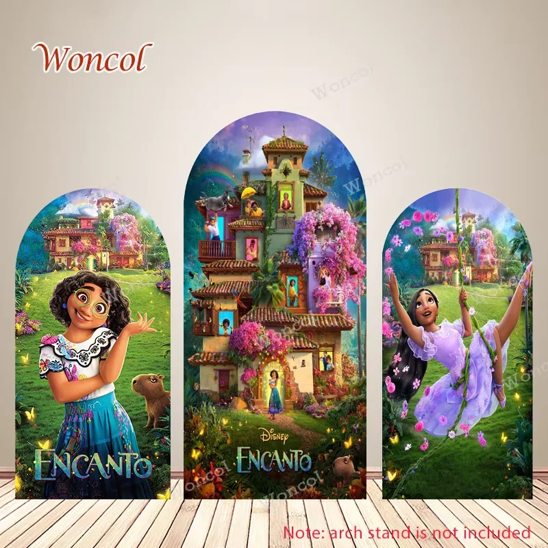 

Фон с аркой Mirabel Isabela Encanto, фон для дня рождения, полиэстер, двухсторонний волшебный цветочный дом, чехол для арки Encanto, декор