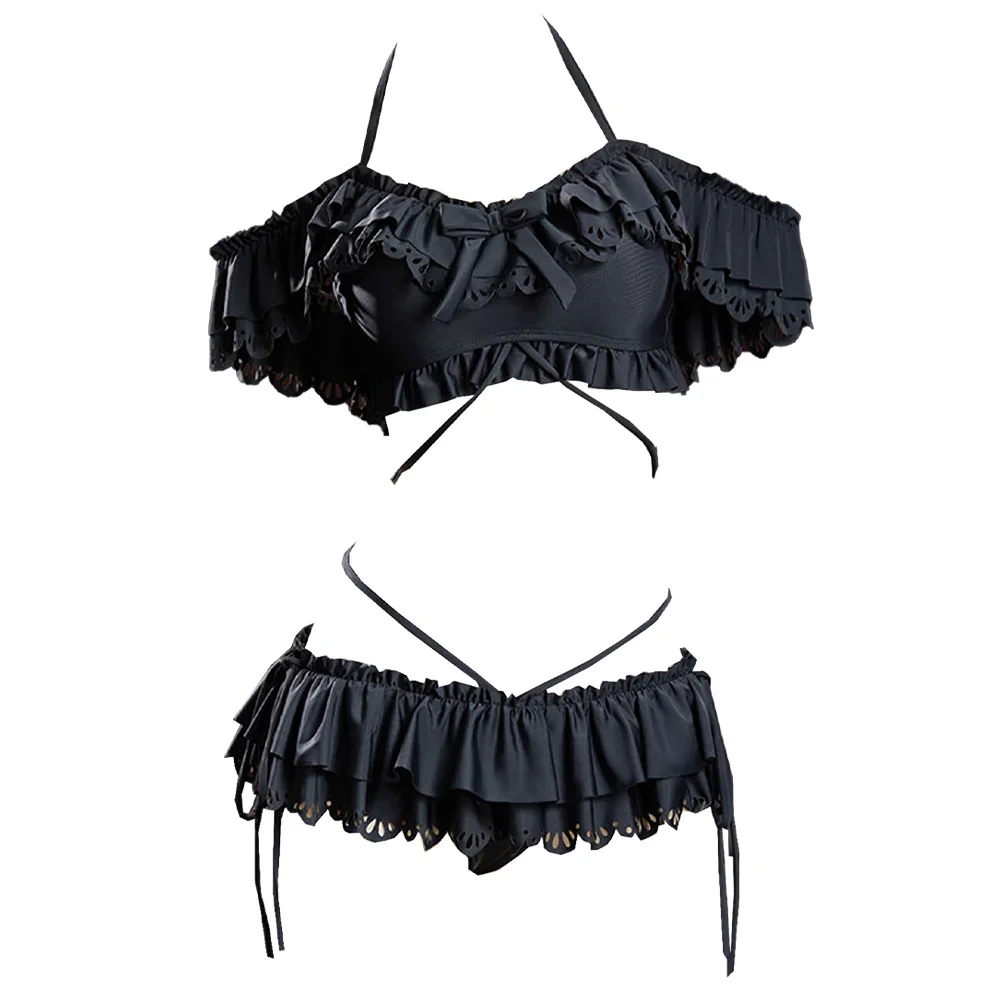Meowcos Women's Black Gothic Bikini Set 2 Piece Swimsuit Retro Victorian-Style Bathing Suit