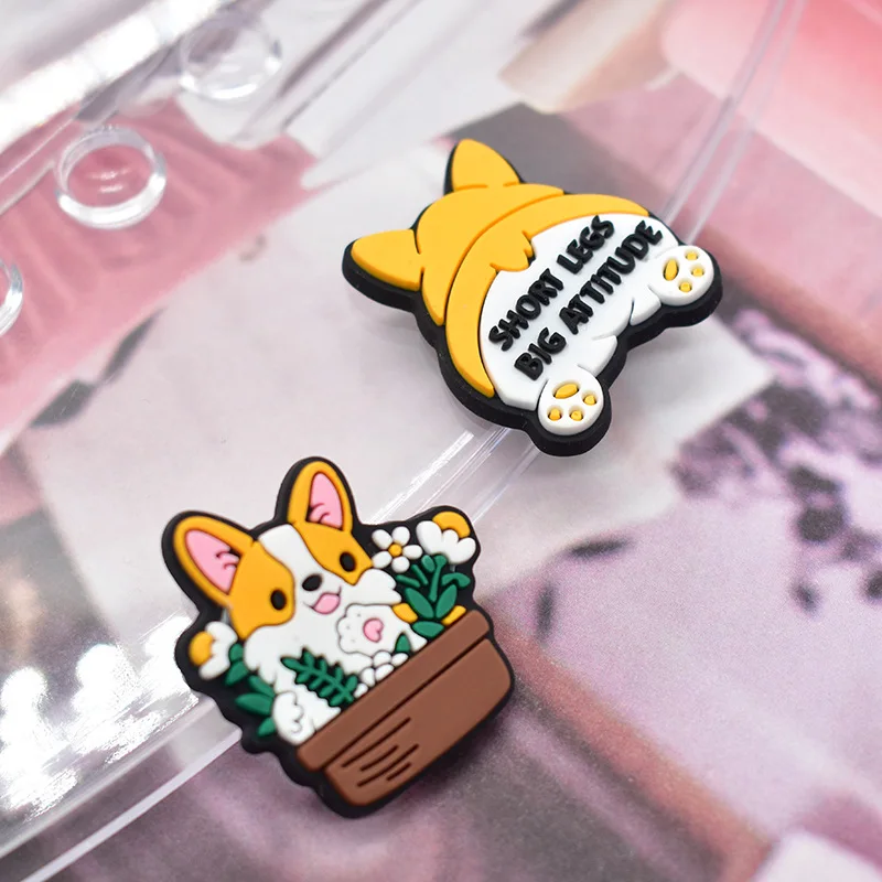 corgi dog series PVC shoe Charms Slippers Buckle combination for clog Wristbands accessories Decoration Bands gift unisex party