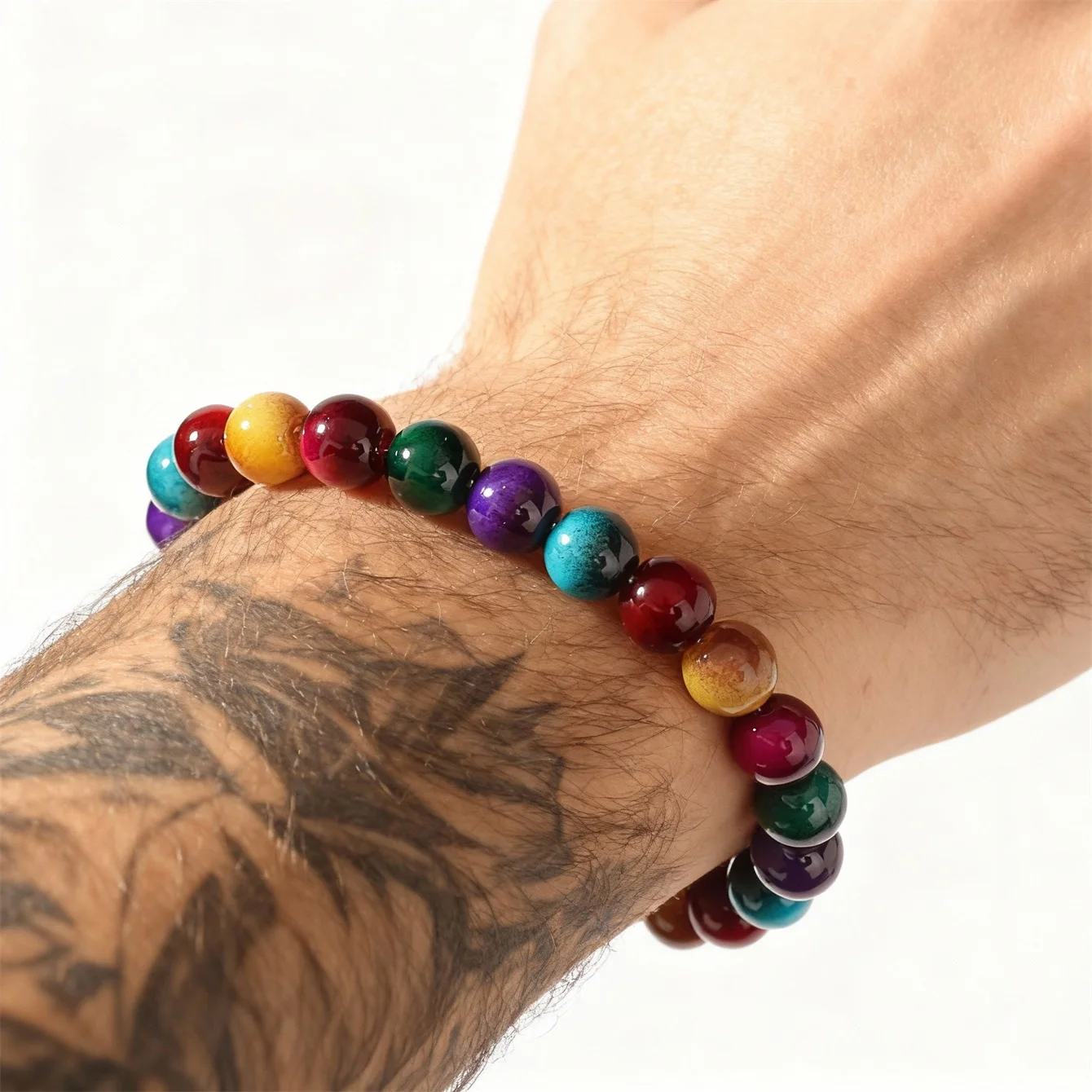 Punk Jewellery Winter Passion Boho Colorful Tigers Eye Glass Elastic Bracelets for Women Beaded Bangles Pulsera Mujer