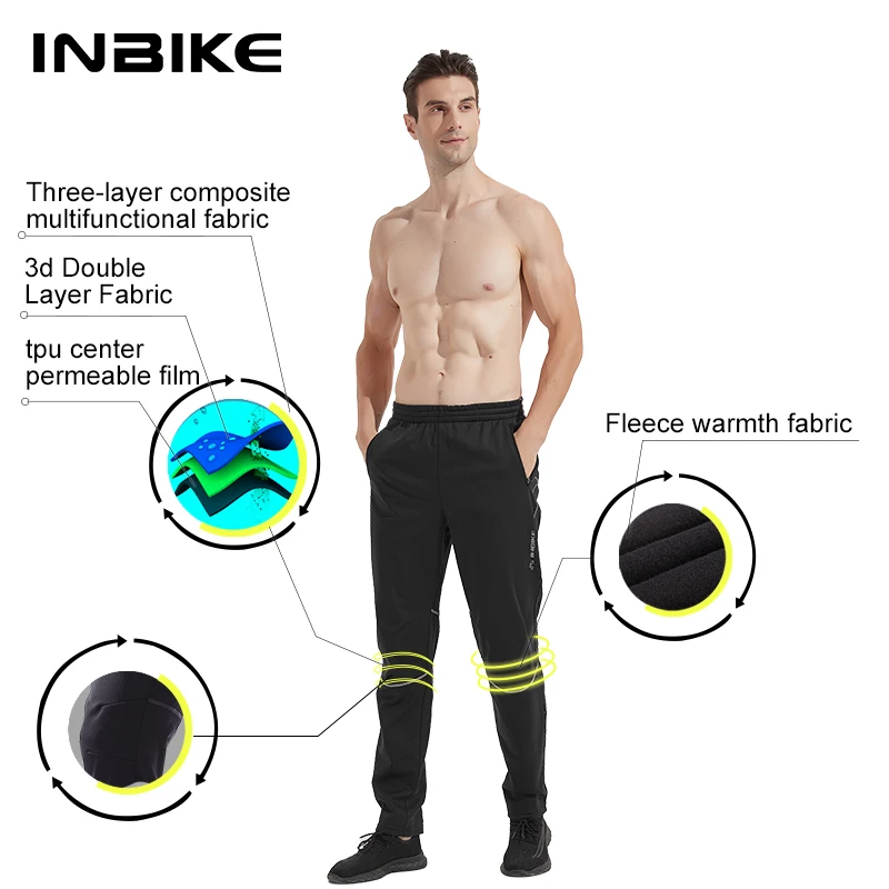 INBIKE Winter Fleece Pants Men, Windproof and Warm, for Cycling Running Hiking and Other Outdoor Activities