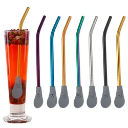 Detachable Filter Straw Stainless Steel Silione Straw Spoon Tea Filter Yerba Mate Straw Reusable Drinking Tools Bar Access