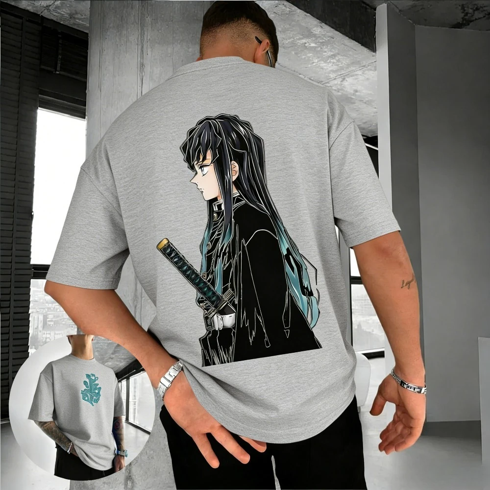 Demon Slayer Muichiro Tokito T-Shirt aus reiner Baumwolle, 2026, Sommer, Anime, bedruckt, locker, amerikanisch, lässig, Eltern-Kind-Kurzarm-Top