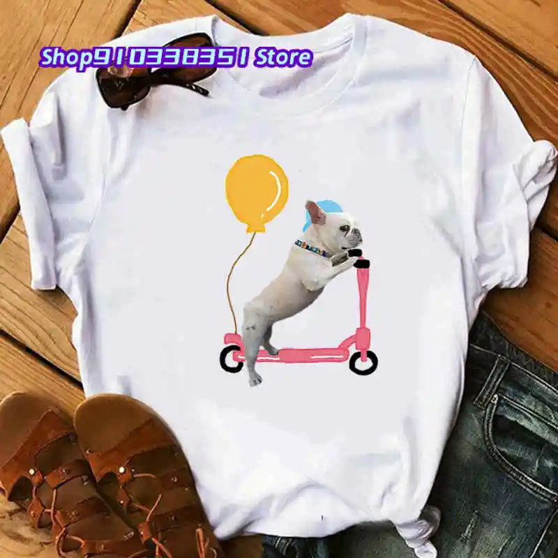 

Cartoon Puppy T-shirt Women Kawaii French Bulldog Graphic Cute T Shirt Fashion Tees Women Tops Harajuku Aesthetic Tshirt