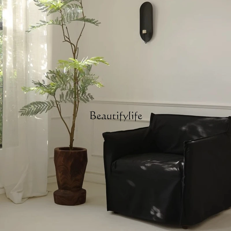 

Medieval simulated green plant floor-to-ceiling vase solid wood ornament wabi sandy wind