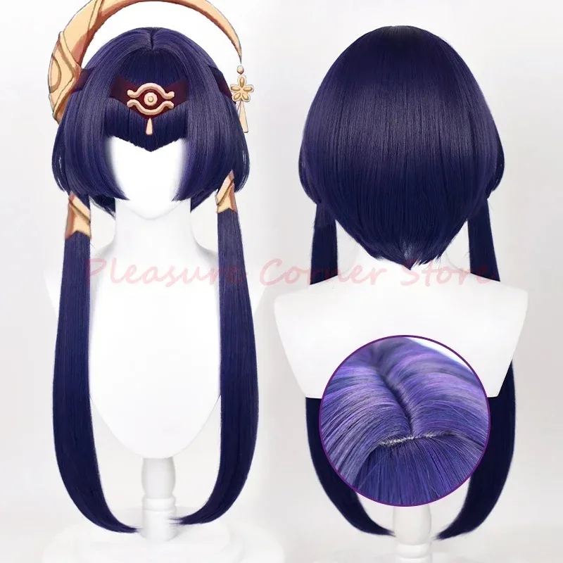 Genshin Impact Candace-Peluca de Cosplay de 70cm, peluca negra y morada, pelucas de Cosplay de Anime, pelucas sintéticas resistentes al calor Hal A247HT