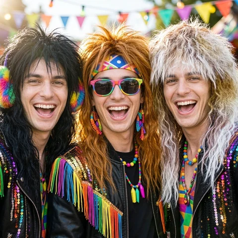 Anxin Brand Synthetic Fiber Wigs: Long, Fluffy Wolf-Tail Style Hair, Available in Multiple Colors, Unisex, Suitable for 80S Retro Rock-Themed Parties, Disco Balls, Halloween Costumes, Band Stage Performances, and Nostalgic Cosplay