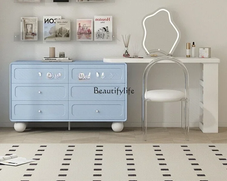 D06Cream Style Color-Block Makeup Table Bedside Extendable Integrated Vanity Table Customization