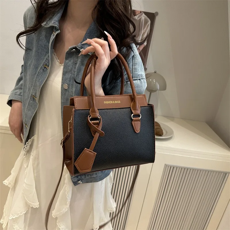 

Сумка из контрастной кожи с буквенным принтом, женские сумки в стиле Y2k, модная и универсальная простая повседневная сумка через плечо