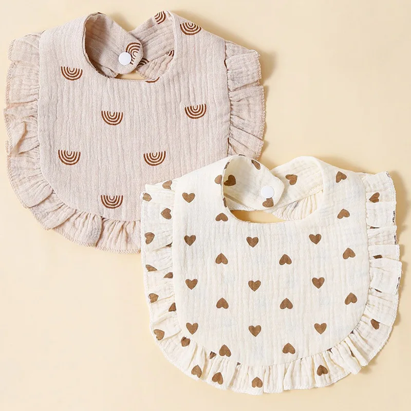 

2pcs Baby Cute Ruffle Edge Saliva Towel Kids Feeding Anti Dirty Bibs Infant Burp Cloth Newborn Fashion Gift Set Accessories