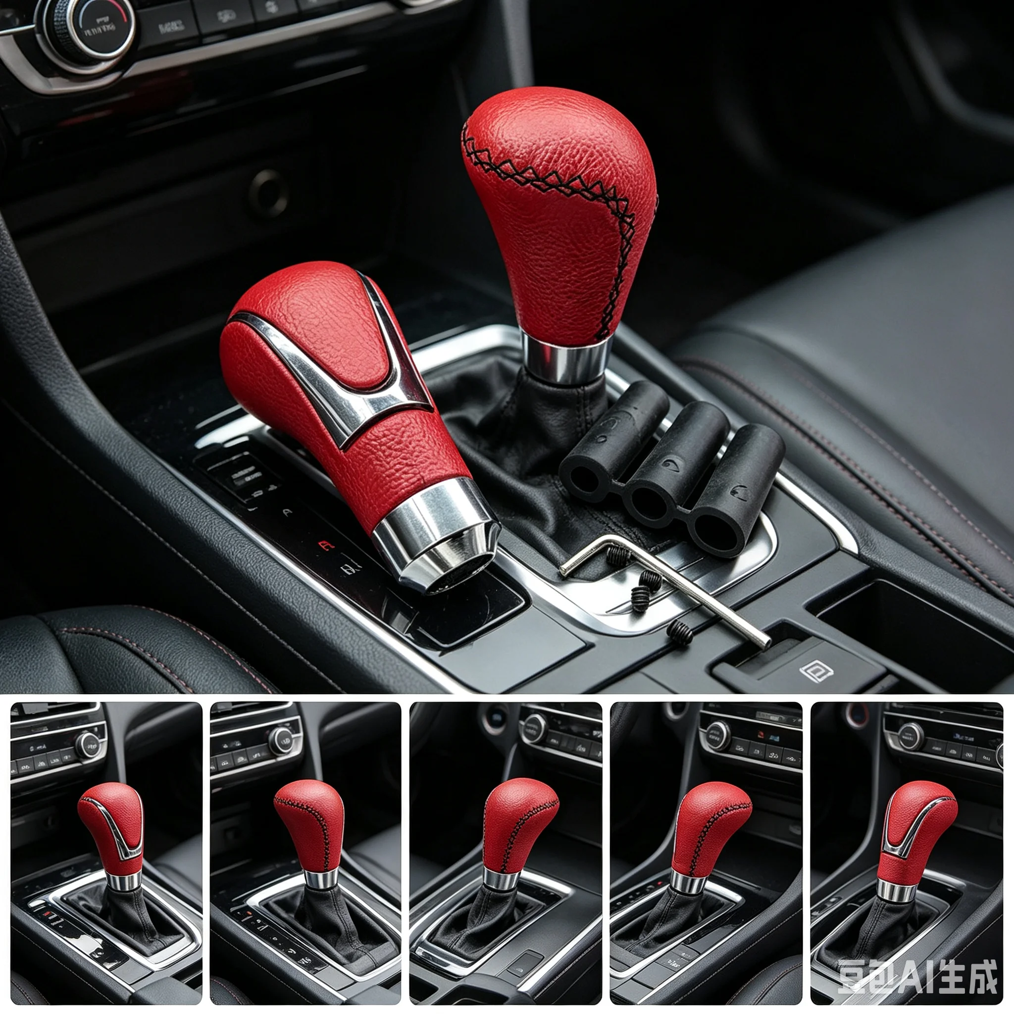 Universal Car Gear Shift Knob Leather Lever Shifter Red Stick AT Gear Head Lever Headball Fit For Honda Toyota Nissan Mitsubishi